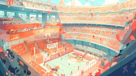 Sports arena with fans and spectators. 3d rendering, 3d illustration.の素材