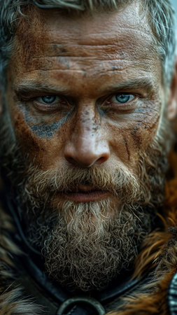 Portrait of a man with a long beard and mustache with a dirty face,Generative AIの素材