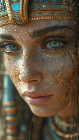 Close-up portrait of a beautiful young woman with golden skin,Generative AIの素材