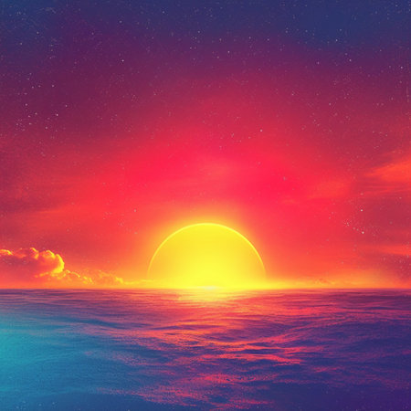 Beautiful sunset over the sea. Nature composition. 3d render,Generative AIの素材