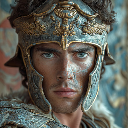 Portrait of a medieval knight in armor. Fantasy and fantasy,Generative AIの素材