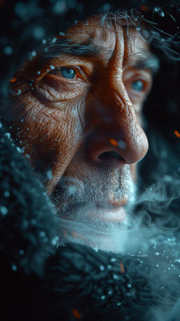 Portrait of an old man in the smoke. Halloween theme.の素材