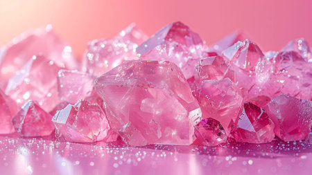 Crystals of pink quartz on a pink background. Selective focus.の素材