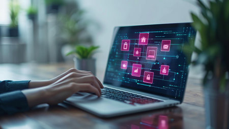 Cyber security concept on virtual screen. Business, internet and technology concept.の素材
