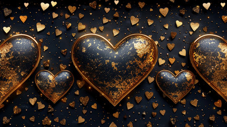 Valentines day background with gold hearts. 3D illustration.の素材
