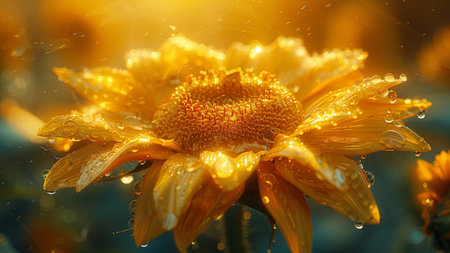 Sunflower with dew drops on the petals. Macro.の素材