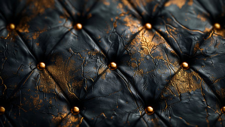 Close-up of a black leather upholstery with pearlsの素材