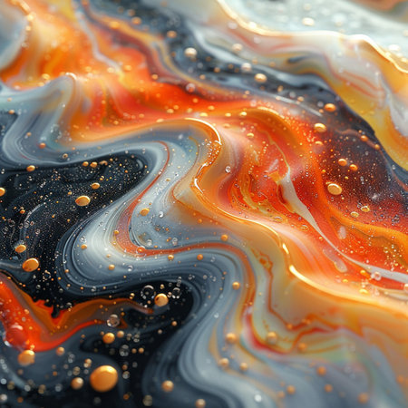 Marbled blue and orange abstract background. Liquid marble ink pattern.の素材