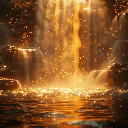 Waterfall in the park at night with bokeh lights.の素材