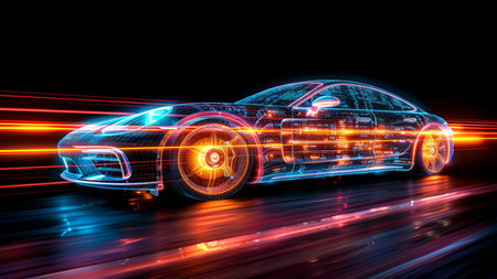 sport car on the road with motion blur and speed light effectsの素材