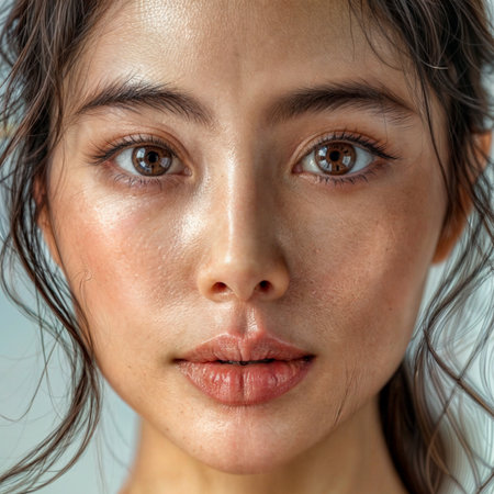 Portrait of a beautiful young woman with clean skin and natural make-upの素材