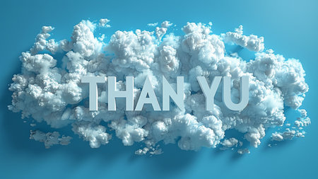 Thank you text on the background of a blue cloudy sky. 3D Renderの素材