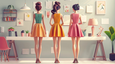 Fashionable women's clothing store. Retro style. 3d renderingの素材