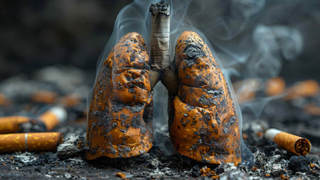 Cigarette butts in ash and smoke. Conceptual imageの素材