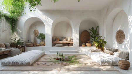 Interior of modern living room with sofa and pillows, 3d renderの素材