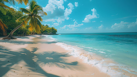 Tropical beach with palm trees and turquoise sea waterの素材