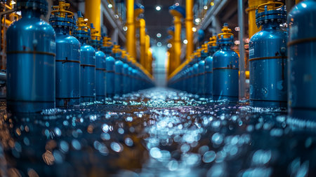 Industrial background with industrial pipelines and valves, shallow depth of fieldの素材