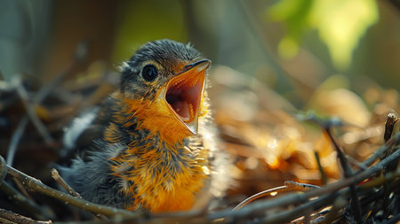 Baby Thrush (Turdus philomelos) in the nestの素材