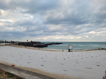 A view of the beach and the sea in Venice, Italy.の写真素材