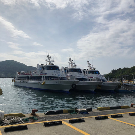 Tourist boats moored in the port of Koh Samui.の写真素材