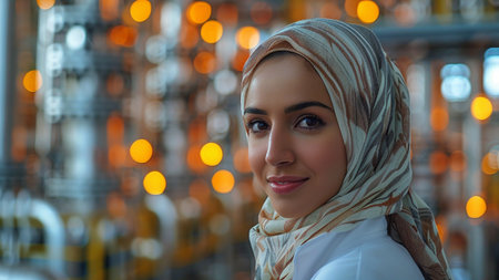 Portrait of beautiful young muslim woman with hijab looking at cameraの素材