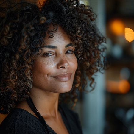 Portrait of a beautiful african american woman with curly hairの素材