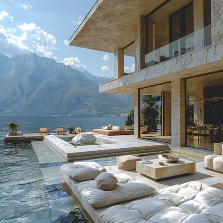 Luxury villa with swimming pool and mountains view. Nobody insideの素材