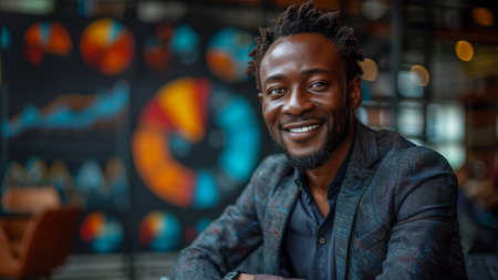 Portrait of a smiling african american man in a cafeの素材