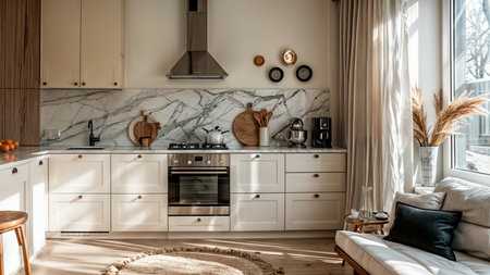 interior of modern kitchen in luxury house with marble and natural materialsの素材