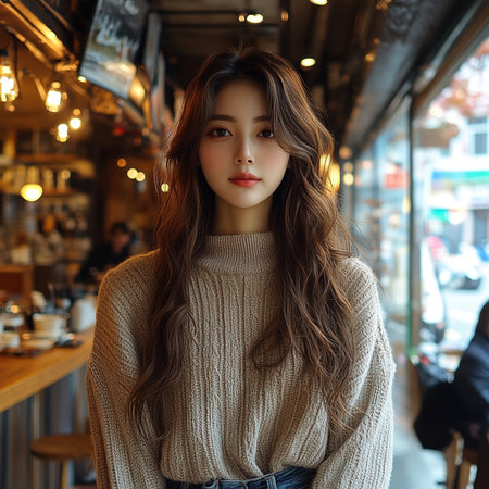 Portrait of a beautiful young brunette woman in the city.の素材