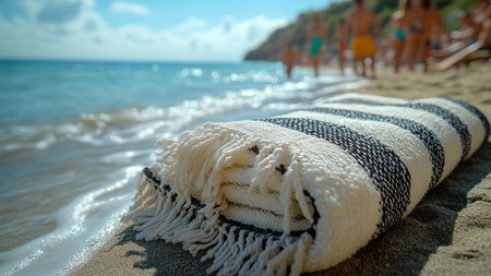 Towels on the beach. Vacation and travel concept.の素材