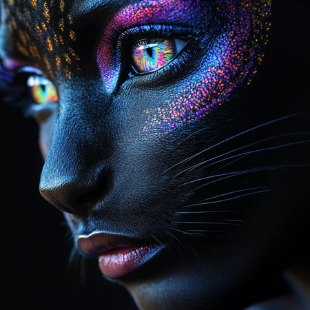 Close-up portrait of a beautiful woman with creative make-up.の素材