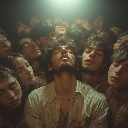 Group of young people with different emotions. Group of men and women.の素材