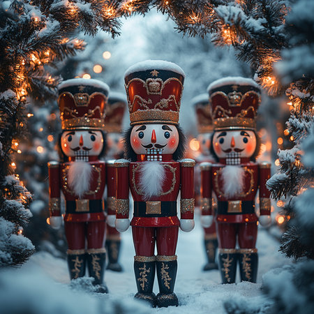 Christmas toy nutcracker on a background of the winter forest.の素材