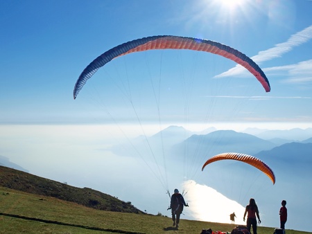 Picture of the paragliders in the mountains     の写真素材