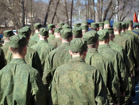 Soldiers on the war parade in honor of victory in World war two. Russia, Saint-Petersburg  のeditorial素材