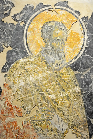 VELIKY NOVGOROD, RUSSIA - FEBRUARY 22, 2015: Antique Russian orthodox icon on February 11, 2015 in Veliky Novgorodのeditorial素材