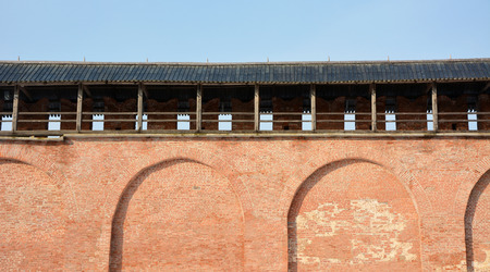 Fortress wall of the ancient Kremlin in Veliky Novgorodのeditorial素材