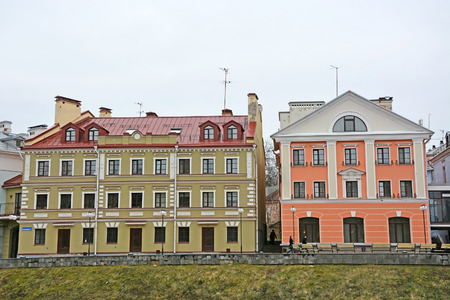 Golden Embankment -residential area in historical place in Pskov at the Pskova riverのeditorial素材
