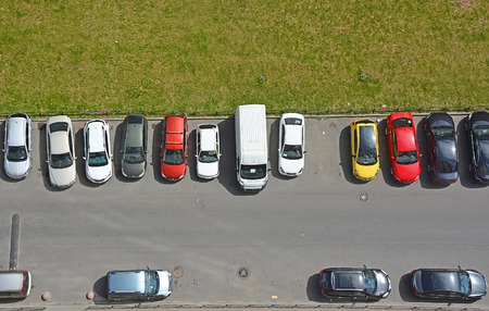 SAINT-PETERSBURG, RUSSIA - JUNE 14: Typical parking places in Saint-Petersburg on June 14, 2015. Saint-Petersburg is famous city in Russia, called "North Venice"のeditorial素材