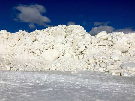 Ice hummocks on the coast of the Gulf of Finland in the spring (winter) season. Zelenogorsk, St....