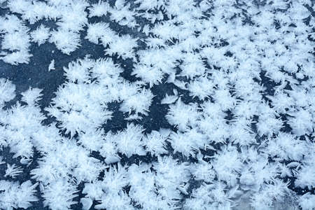 Beautiful effect - snow stars on ice. A pattern that forms only in severe, winter frostの写真素材