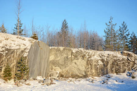 Famous marble quarry in the Republic of Karelia, Russia - Italian (Ruskeala) quarry on a sunny, cold and winter dayの写真素材