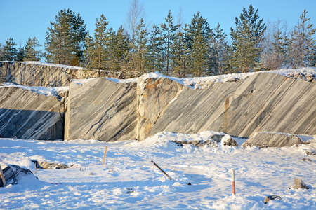 Famous marble quarry in the Republic of Karelia, Russia - Italian (Ruskeala) quarry on a sunny, cold and winter dayの写真素材