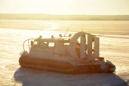 VELIKAYA GUBA, RUSSIA- JANUARY 11, 2017: Hivus-10 on the frozen Onego lake, Karelia Republic, Russiaのeditorial素材