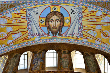 ST PETERSBURG, RUSSIA - SEPTEMBER 28, 2014: The painting on the dome of the Cathedral of the Sea Nikolsokgo. Kronstadt.のeditorial素材