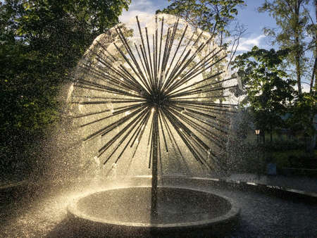Fountain at the sunset. Zelenogorsk, Russiaの写真素材