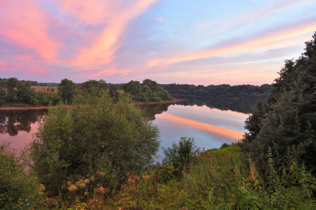 Lovat river valley at sunset. Russia, Novgorod region, Cherenchitsy villageの写真素材