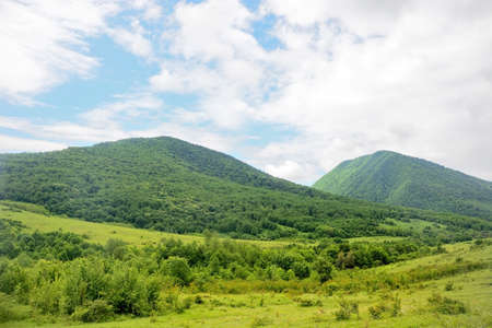 Alpine meadows, foggy mountains at Abkhazia (Kodori Gorge)