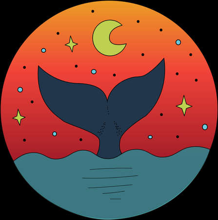whale in the ocean at sunsetのイラスト素材